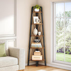 HOOBRO Corner Shelf, 5-Tier Corner Shelf Stand, 66.9” Tall Ladder Bookshelf, Industrial Corner Display Shelf Plant Stand for Living Room, Kitchen, Home Office, Rustic Brown BF145CJ01