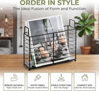 Noamus Metal Magazine Rack, Newspaper Book Tablet Storage Basket, File Holder Mail Organizer Bin with Handles, Iron Wire Black Folder Stand Holder for Home Office Bathroom Bedroom Den Living Room