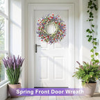 LZNPA 26 Inch Large Lavender Wreath for Front Door Greenery Summer Spring Wreaths for Front Door Wreaths for Front Door All Seasons for Wedding Farmhouse Wall Porch Window Decor(Red Pink Lavender)