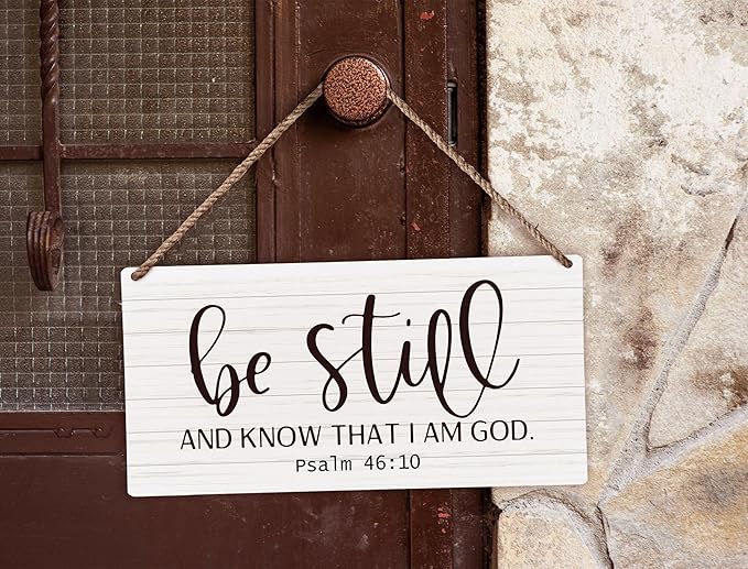 huester Christian Wood Plaque Sign, Be Still and Know Wall Decor, Christian Religious Home Wall Decor, Bible Verses Wall Decor, Be Still and Know that I am God Wall Hanging Decor, 12x6 inches