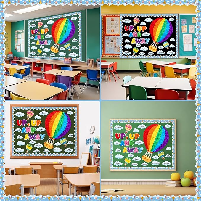 Epakh Hot Air Balloon Bulletin Board Set Hot Air Balloon DIY Classroom Decorations 3D Paper Cutouts for Back to School Preschool Elementary Summer Window Chalkboards Wall Door Decor