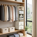 Vailando 6-Shelf Hanging Closet Organizer with 3 Drawers, 6-Shelf Inseparable Closet Organizers and Storage for Wardrobe Organization, Hanging Dresser for Nursury & Dorm Clothes Organizer, Beige