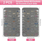 2 Pack Hanging Jewelry Organizer, 80 Clear Pockets earring organizer and storage, Accessories holder organizer for Closet, Jewelries, Necklace, Travel