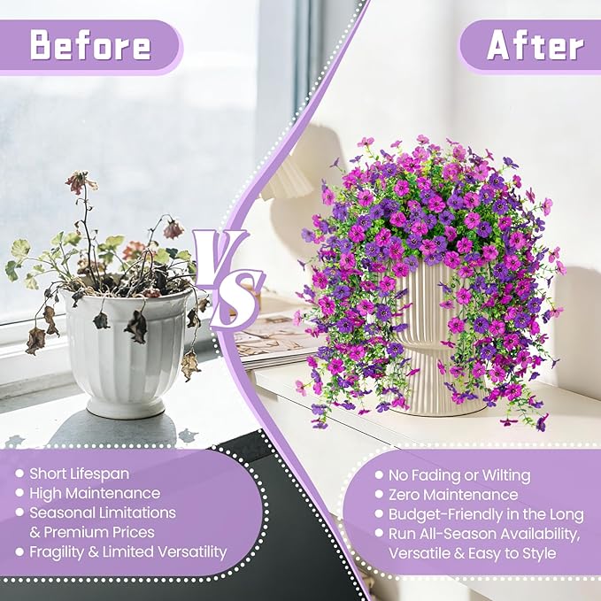 Fake Artificial Hanging Flowers for Outdoor Spring Decor 2PCS Faux Silk Flowers Plants for Outdoor Outside Planter UV Resistant Daisy for Porch Front Door Patio Balcony Yard Decor