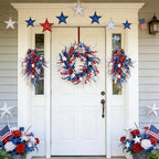 Idyllic 2 Pcs Red White and Blue Glitter Patriotic Swag with Stars & Double Bow | Sparkling 4th of July Memorial Day Front Door Hanging Decor