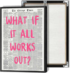 What If It All Works Out Poster Retro Newspaper Pink Font Canvas Wall Art Positive Affirming Quote Minimalist Prints Painting For Home Bedroom Dorm Wall Decor 24x36in Framed