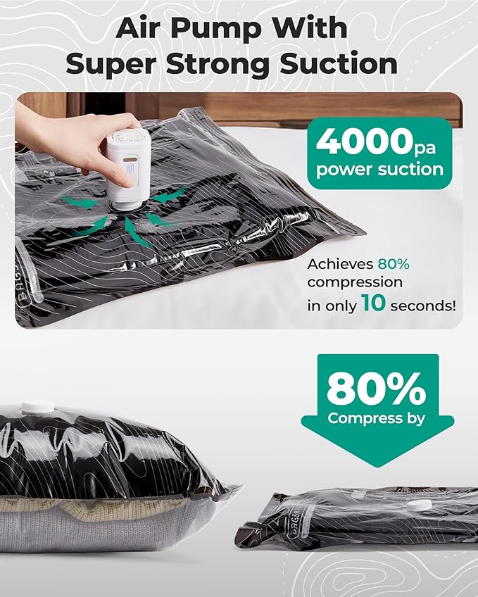 BAGSMART Travel Vacuum Seal Bags with Pump, Jumbo Vacuum Storage Bags for Clothes Blankets Comforters, Space Saver Bags for Travel, Compression Bags for Seasonal Storage-Graphite Ridge