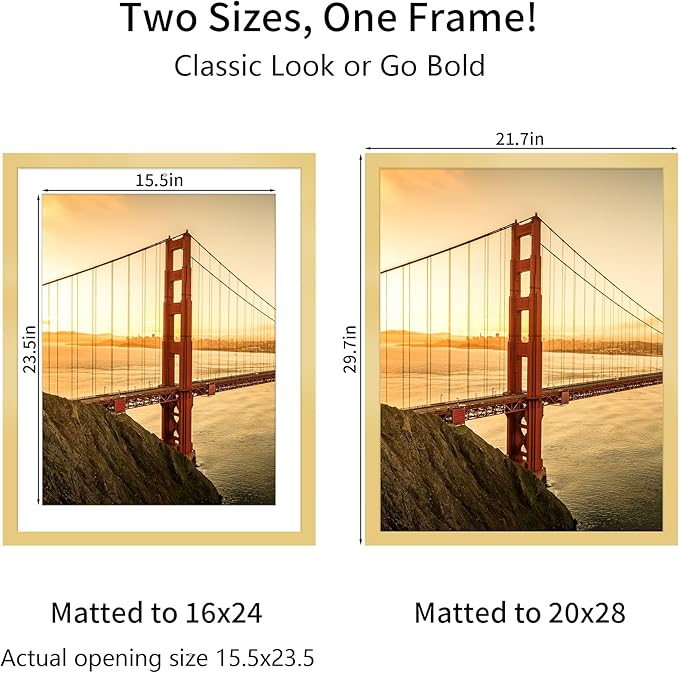 22x28 Picture Frame Gold Set of 3, Display Pictures 18x24 with Mat or 22 x 28 Without Mat, Poster Frames 22x28 for Wall Hanging Horizontal and Vertical