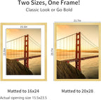 22x28 Picture Frame Gold Set of 3, Display Pictures 18x24 with Mat or 22 x 28 Without Mat, Poster Frames 22x28 for Wall Hanging Horizontal and Vertical