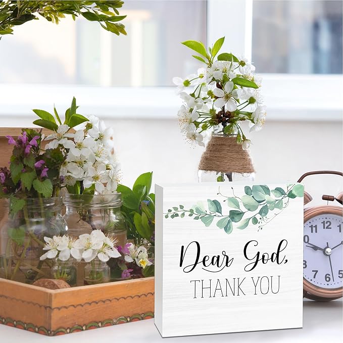 Farmhouse Decor, Christian God Home Decorations, Aesthetic Entry Way Table Shelf Wood Box Decor, Living Room Table Accessories, Boho Office Decorations For Work (05)