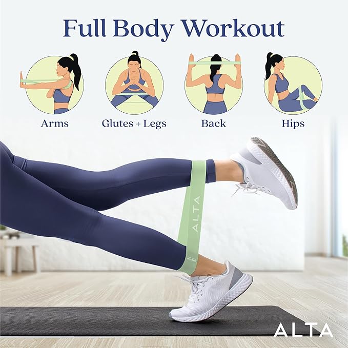 ALTA Mini Loop Bands for Exercise - Premium Durable Latex - Small Resistance Bands for Women, Booty Bands for Working Out, Leg Stretch Loops for Physical Therapy, Pilates Exercise Mini Bands Set