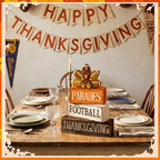Lineshading 4 Pcs Fall Table Decorations for Home Thanksgiving Football Turkey Wooden Stacked Sign Decor Thanksgiving Tiered Tray Decor Rustic Wooden Football Turkey Block Sign for Harvest Party Shelf
