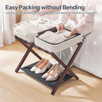 HOOBRO Luggage Rack, Bamboo Suitcase Stand, Folding Luggage Holder, with Nylon Straps and Oxford Fabric Shelf, for Guest Room, Hotel, Bedroom, Brown and Black BR17XL01G1