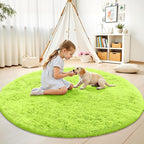 OLANLY Lime Green Round Rugs for Bedroom - Machine Washable, 8 ft Circle Area Rugs for Living Room, Soft and Fluffy Shaggy Carpet for Teen Girl and Boys, Nursery Rooms, Dorms, Home Decor Aesthetic