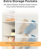 Extra Deep Hanging Closet Organizers and Storage, 5-Tier Closet Hanging Organizer with 4 Mesh Pockets, Heavy-Duty Closet Shelves for Clothes and Hats, Ideal for Dorms and RVs, 1-Pack, White