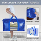 BALEINE 4-Pack Oversized Moving Bags with Reinforced Handles, Heavy-Duty Storage Tote Moving Supplies for Packaging, Camping (Blue w/Window, 4-Pack)