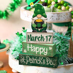 Lineshading 4 Pcs St Patricks Day Table Decoration Wooden St Patrick's Day Gnomes Tiered Tray Decor Irish Centerpiece Green Lucky Gnomes Block Signs Gifts for Saint Patty's Party Home Kitchen