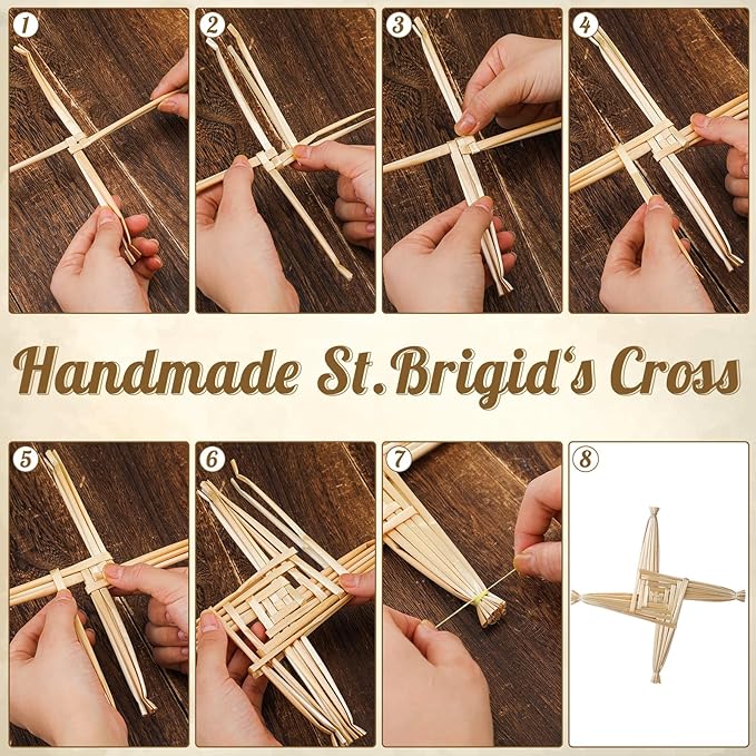 Bucherry St. Brigid's Wall Cross Decor Irish Gift Cross with History Card for Irish Blessing Gift for Celtic Imbolc Decor(Classic Style,8 in,Straw Color)