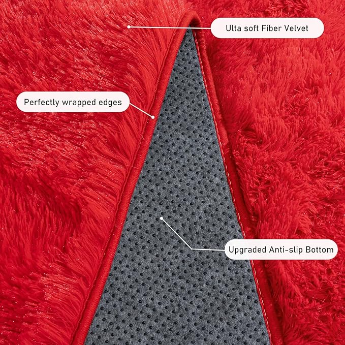 Rugs for Living Room 5x7, Soft Shaggy Modern Shag Area Rug for Bedroom, Upgrade Non-Slip Plush Fluffy Carpet for Kids Boys Girls Room Home Decor Aesthetic, Red