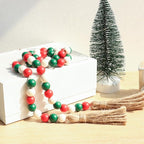 Christmas Wood Bead Garland,39in Farmhouse Beads with Tassels Tiered Tray Decor Wall Hanging Home Ornaments for Christmas Tree Decorations