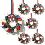 6 PCS 4th of July Hanging Wreaths for Cabinet Small Patriotic Tulip Silk Independence Day Wreaths for Front Door with Red White and Blue Flower Memorial Day Labor Day Candle Wreath for Home Wall Decor