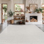Modern Micro Loop Indoor Area Rugs for Living Room Bedroom Kitchen Geometric Pebble White 5x7 Luxury Durable Low and High Pile Non-Shedding Stain Resistant Soft Area Carpet 5 x 7