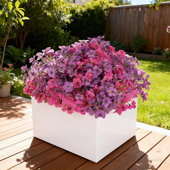 24 Bundles Artificial Flowers for Outdoor Faux Plants for Spring Summer Decoration, UV Resistant Realistic Silk Plastic Fake Flowers Garden Porch Patio Balcony Yard Front Home Decor