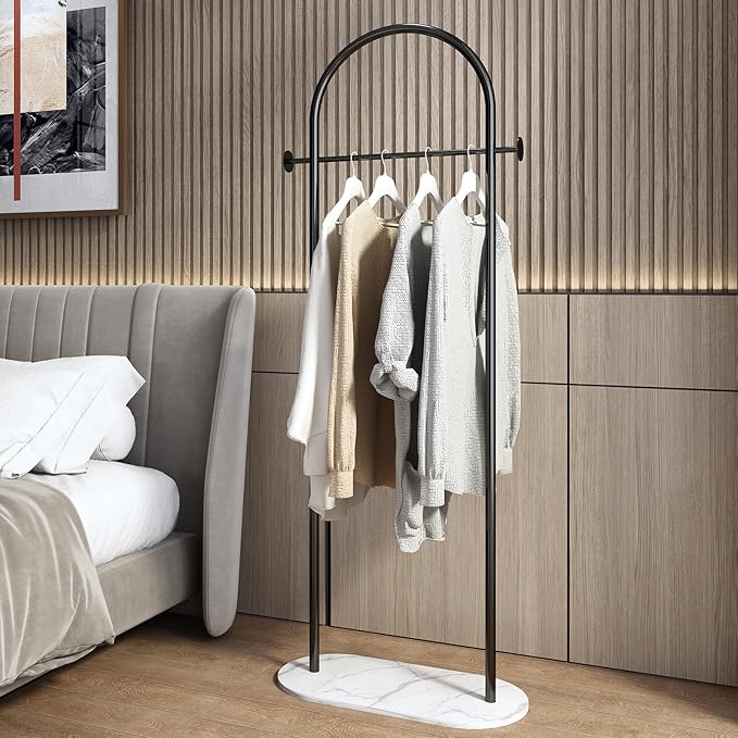 Freestanding Clothing Rack with Marble Base,Modern Black Arch Garment Rack for Small Spaces,Sturdy Metal Coat Rack,Clothes Racks for Hanging Clothes in Bedroom,Closet,Entryway,Boutique Display