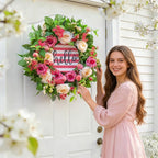 Spring Summer Wreaths for Front Door Outside, 24 Inch Peony & Rose Floral Summer Wreath with Pink Peach Farmhouse Door Decor, Spring Wreaths for Front Door, Spring Door Wreath for Front Door Outside
