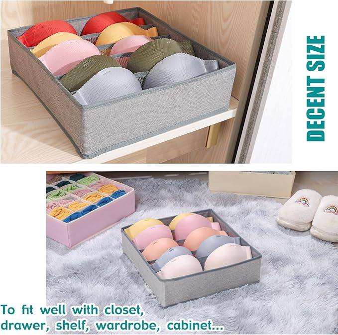 Bra Storage Drawers Organizer for Clothing Underwear Drawer Organizer Dividers Foldable Storage Cube Bins for Bra,Socks, Underwear,3 Pack （Grey）