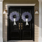 26" Artificial Lavender & Eucalyptus Wreath with Sash for Front Door, Porch, Window - Large Greenery Outdoor Wreath for Home, Farmhouse Decor - Spring, Summer, All Seasons (Purple)