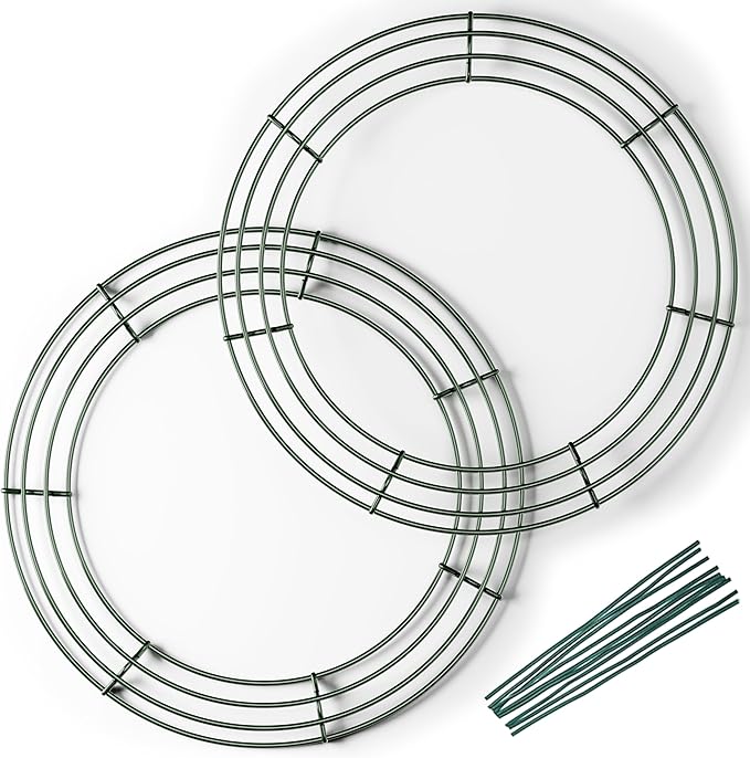 2-Pack 14 Inches Wire Wreath Frame – Round Metal Wreath Form with Ring Design for DIY Crafts, Floral Projects, and Home Decor – Dark Green Wire Frame for Christmas Holiday & Weddings