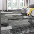 FlyDOIT Modern Geometric Patchwork Area Rug, 9x12 Grey Large Rugs for Living Room, Rockwood Collection Indoor Rugs for Bedroom, Throw Carpet Floor Decor for Entryway Dining Room Office Nursery