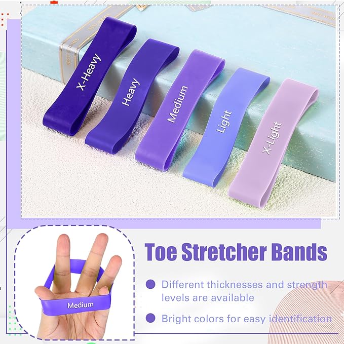 Set of 5 Toe Stretcher Band Separator Spacer Bunion Correction Hallux Valgus Alignment Foot Stretcher Straightener Resistance Loop Yoga Exercise Foot Care with Carry Bag(Purple)