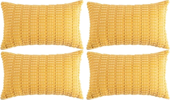 Fancy Homi 4 Packs Decorative Throw Pillow Covers for Living Room Couch Bed, Modern Farmhouse Boho Home Décor Accent Cushion Case, 20" x 12", Yellow