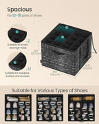 SONGMICS Shoe Organizer for Closet, Shoe Storage Box with Clear Lid, Foldable Fabric Bins, Holds 16 Pairs, Reinforced Handles, 16.5 x 16.5 x 12.5 Inches, Ink Black ULSP601B01