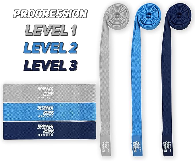 Beginner Bands Set of 6 by Justin Agustin – Specifically Designed for Total Beginners – Gentle Exercise Bands for Seniors & Limited Mobility – Soft Fabric – Home Gym Equipment. Incl. Door Kit & Bag