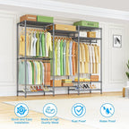 Ulif E13 Heavy Duty Clothes Rack（With 4 Hanger Rods & 8 Shelves） Freestanding Clothing Racks for Hanging Clothes，Adjustable Closet Organizer，Metal Garment Rack 63" W x16 D x77 H，Max Load 900LBS，Grey