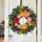 Spring Summer Eucalyptus Wreaths for Front Door Outside 24Inch Door Yellow Daisy Wreath with Sunflower Peony Dahlia Green Leaves for All Season Indoor Outdoor Home Farmhouse Porch Wall Window Decor