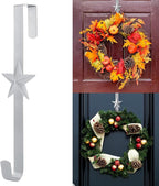 Wreath Hangers for Front Door,15" Sturdy Metal Wreath Doors Hangers,Over The Door Hooks for Front Porch Decor,Garland Hooks Holders for Halloween Christmas Decorations (Silver Star, 4 Pack)