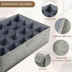 2 Pack Large Grid Sock Organizer Divider, 20 Cell with Lid, Fabric Foldable, Tie Organizer for Men for Storing Socks, Tie, Handkerchiefs, Belts (Grey)
