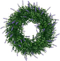 SHACOS Lavender Greenery Wreath 17" Artificial Boxwood Front Door Wreaths for Home Wall Window Farmhouse Decoration 100% Plastic Indoor Outdoor