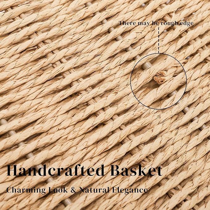 Woven Magazine Holder, 15'' x 6'' x 11'' Book Basket with Built-in Handles, Narrow File Storage Newspaper Organizer for Living Room, Bedroom, Office, Bathroom