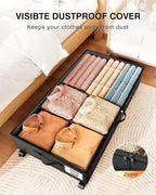 Under Bed Storage with Wheels,1Pack Underbed Shoe Storage Organizer,7.5-10.6 inchTall Adjustable Storage for Underbed with Lids,65L Extra large capacity for Clothes, Blankets,Shoes