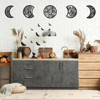 Jetec 5 Pcs Moon Phase Wall Art Decor Wall Pediments Hanging Wooden Phase Spiritual Bedroom Nordic Boho Lunar Aesthetic Art for Living Room Dorm Apartment Ornament(Dark Black,15.75 Inch,Botanical)