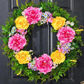 Livole 24 Inch Summer Spring Wreaths for Front Door Large Summer Door Wreath with Peony Rose Daisy for Indoor Outdoor Home Wall Farmhouse Patio Porch Window Decor