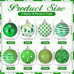 Zeyune 16 Pcs St Patricks Day Tree Decoration 2 Inch St. Patrick's Day Shamrock Ornament Irish Hanging Sequin Ball Home Ornament for Tree Glitter Luck Clover Ball for Party Decor