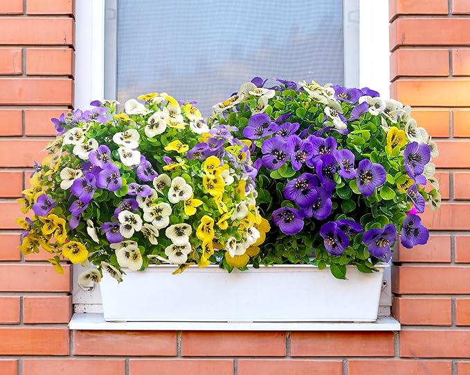 Artificial Flowers for Outdoors Fake Plants, 14 pcs Fake Flowers Artificial Plants Outdoor UV Resistant, Silk Faux Flowers Shrubs Greenery Plants for Porch Garden Patio Window Box Decor