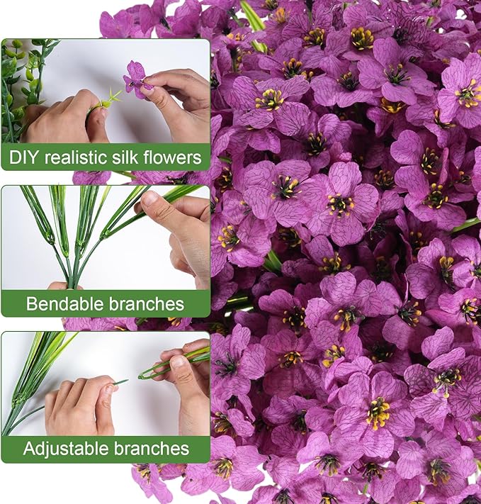 24 Bundles Artificial Flowers for Outdoor Faux Plants for Spring Summer Decoration, UV Resistant Realistic Silk Plastic Fake Flowers Garden Porch Patio Balcony Yard Front Home Decor