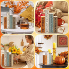 Lineshading 4 Pcs Fall Decoration Wooden Book Autumn Table Decoration Pumpkin Falling Leaves Acorns Tiered Tray Decor Wood Book Sign Farmhouse for Autumn Home Shelf Coffee Table